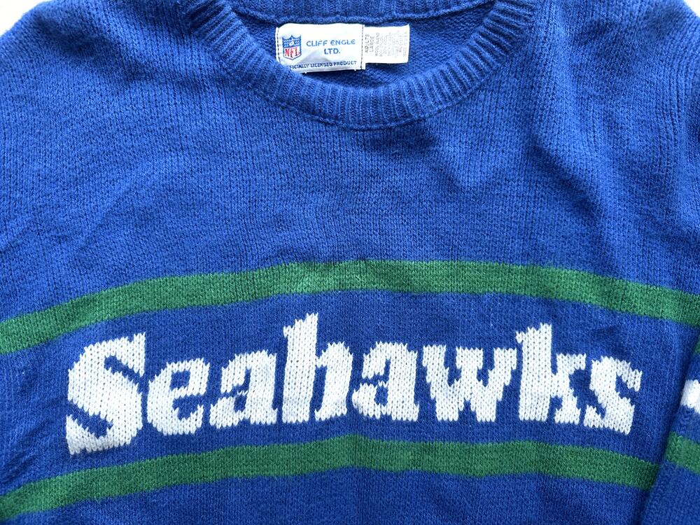 Seattle Seahawks 80s CLIFF ENGLE sweater L blue green NFL Pro Line vintage